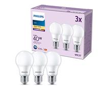 Philips, pack de 3 ampoules LED dépolies 40W, E27, non dimmable, blanc chaud