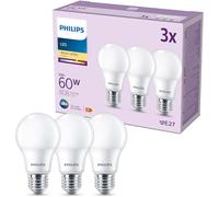 Philips pack de 3 ampoules LED E27, 60W, blanc chaud