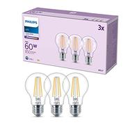 Philips pack de 3 ampoules LED E27, 60W, transparentes, 4000K, blanc froid, verre