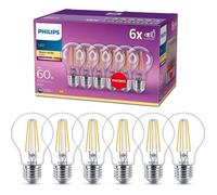 Philips Ampoules LED E27 Transparentes 60W Blanc chaud Pack de 6