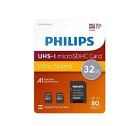 Philips Ultra Speed Carte microSDHC Card 2x 32 Go + adaptateur SD UHS-I U1, vitesse de lecture jusqu'à 80 Mo/s, A1 Fast App Performance, V10, carte mémoire pour smartphones, tablette, PC,vidéo Full HD