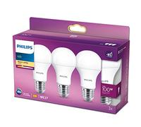 PHILIPS Philips LED A60, lot de 3 ampoules givrées [vis Edison E27], 13 W, équivalent 100 W, 220-240 V, blanc chaud 2700 K, non dimmable