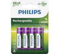 Philips Piles AA - HR6/1.2V - Rechargeables - Piles NiMH - 4 pièces