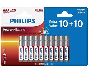PHILIPS Piles AAA 20 Pièces - Pack Avantageux LR03/1,5V - Piles Alcalines - Pile avec Une Durée de Stockage de 10 Ans - jusqu'à 118% d'Énergie Supplémentaire (L'emballage peut varier)