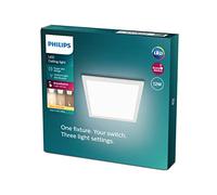 PHILIPS Plafonnier carré à panneau LED SceneSwitch à intensité variable, 3 ambiances différentes, blanc chaud, 12W. pour l'éclairage intérieur, le salon et la chambre, blanc