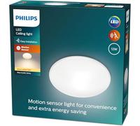 Philips Plafonnier LED Detecteur de Mouvement, Blanc, Eclairage Blanc Chaud 2700K, Philips Shan, Faible consommation d'énergie grâce à la détection de mouvement, pour éclairer vos pièces à vivre