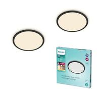 Philips Plafonnier LED Superslim pour salle de bains, noir, 15W, lumière blanc chaud 2.700K, 3 réglages de lumière - variateur sans gradateur, protection IP44, pack de deux