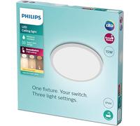 PHILIPS Plafonnier rond à panneau LED SceneSwitch à intensité variable, 3 ambiances différentes, Blanc chaud, 18W. Idéal pour les salles de bain avec son indice de protection IP44, Blanc