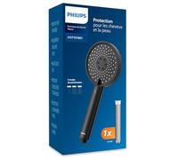 Philips Pommeau de douche filtrant, Protection pour les cheveux et la peau, élimine efficacement le chlore et les autres grosses particules, capacité de filtrage d’un mois, Noir