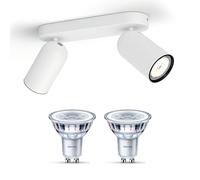 Philips Pongee Spot de surface (Blanc) - Blanc chaud - Spot de plafond avec 2 points lumineux - GU10 - Non dimmable