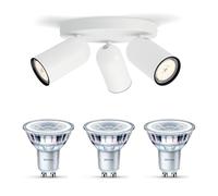 Philips Pongee Spot en saillie (Blanc) - Lumière Blanc Chaud - Spot de Plafond avec 3 Luminaires - GU10 - Non Dimmable