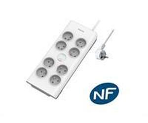 Philips - Rallonge multiprise parasurtenseur, 8 prises - 2m - Blanc