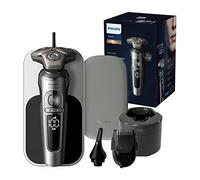 Philips Rasoir électrique Series 9000 Prestige, chrome brillant, système de rasage Lift & Cut, technologie SkinIQ, styler la barbe, tondre le nez, socle de recharge Qi, (modèle SP9885/35)