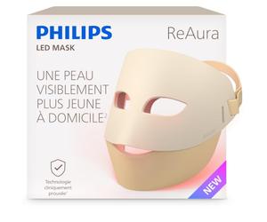 Philips ReAura - masque LED 3-en-1 visage, contour des yeux et cou, 3 modes spécialisés, technologie lumières bleue, rouge et proche infrarouge cliniquement prouvée¹, design souple, 10 min, LTM7100/00