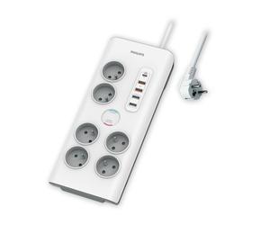 Philips - Réf:SPN7063WA/19 - Multiprise parasurtenseur, 6 prises+Type-C+4xUSB-A-2m Blanc