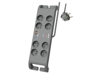 Philips - Réf:SPN9180GA/19 - Multiprise parasurtenseur, 8 prises+2xType-C+2xUSB-A-2m Gris
