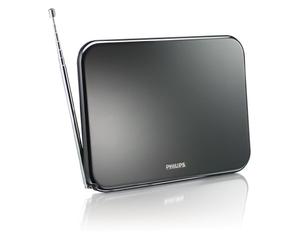 Philips SDV6224 Antenne TV numérique d'intérieur amplificateur 42dB (HDTV/UHF/VHF/FM) avec filtre anti-interférence 4G/GSM, Noir