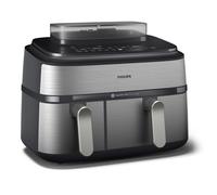 Philips Série 5000 NA555/00 Airfryer Double Bac 9L (6L+3L) 2750W, Technologie Rapid Air, 12 Programmes, 40-200°C, Minuteur 60min, Ecran LED, Noir/Argent
