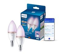 Philips Smart LED, Ampoule connectée LED RGB C37, Culot E14, Pack de 1 | Ampoule LED multicolore, 470lm, Lumière blanche et couleur réglable, 2200-6500K, Connexion WiZ, Alexa, Google & Apple Home