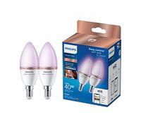 Philips Smart LED, Ampoule Connectée LED RGB C37, Pack 2, Culot E14, 470 lm, Lumière Couleur et Blanc Réglable 2200-6500 K, Gradation Faible, Connected by WiZ, Alexa, Google Home, Apple Home