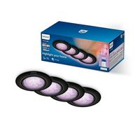Philips Smart LED, Spot plafond LED RGB, Ampoule GU10, Noir, Pack de 4 | Intensité réglable, Lumière blanche + couleur 2200-6500K, Tête inclinable, Commande vocale, WiZ, Alexa, Google & Apple Home