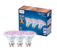 Philips Smart Lighting, Ampoule Connectée LED en verre RGB GU10, 345 lm, Lumière Couleur et Blanc Réglable 2200-6500 K, Gradation Faible, Connected by WiZ, Alexa, Google Home, Apple Home, Pack de 3