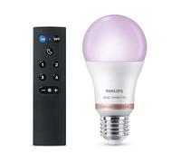 Philips Smart Lighting, Ampoule LED RGB A60 avec Télécommande, Culot E27, 470 lm, Lumière Couleur et Blanc Réglable 2200-6500 K, Gradation Faible, Connected by WiZ, Alexa, Google Home, Apple Home