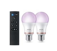Philips Smart Lighting, Ampoule LED RGB A60, Télécommande, Pack de 2, Culot E27, 470 lm, Couleur et Blanc Réglable 2200-6500 K, Gradation Faible, Connected by WiZ, Alexa, Google Home, Apple Home