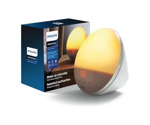 Philips SmartSleep Wake-up Light - Lampe de réveil, Simulation colorée du lever de soleil, 20 niveaux de luminosité, 6 sons naturels, Fonction d’éclairage nocturne, Modèle HF3521/01
