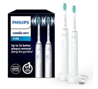 Philips Sonicare 3100, Brosse à dents électrique sonique, capteur de pression et minuterie, blanc, pack de 2, modèle HX3675/13