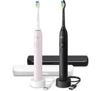 Brosse à dents électrique Philips Sonicare série 3100 - capteur de pression, 3 intensités, EasyStart, SmarTimer, autonomie 14 j, étui de voyage, pack de 2, noir/rose pâle, HX4072/42, [Nouveau]