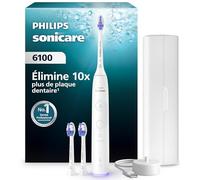 Philips Sonicare 6100 - Brosse à dents électrique sonique avec 2 modes de brossage, 3 niveaux d'intensité, Alerte de pression, EasyStart, Coffret de voyage, Blanc, HX7400/02 [Nouvelle technologie]