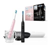 Philips Sonicare Coffret DiamondClean 9000 brosses à dents électriques soniques connectées, étuis de voyage et verres de charge par induction, Noir & Rose (modèles HX9911/09 + HX9911/29)