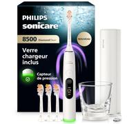 Philips Sonicare DiamondClean 8500 nouvelle génération - brosse à dents électrique avec capteur de pression, 18 réglages, coloris blanc poudré, modèle HX8515/11