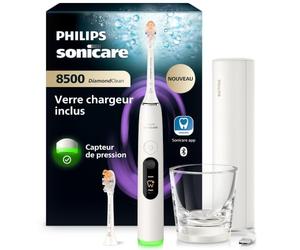 Philips Sonicare DiamondClean 8500 nouvelle génération - brosse à dents électrique avec capteur de pression, 18 réglages, coloris blanc poudré, modèle HX8514/11