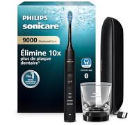 Philips Sonicare DiamondClean 9000 - Brosse à dents électrique avec application, capteur de pression, 4 modes de brossage, 3 niveaux d'intensité, verre de charge, coffret voyage USB, noir, HX9911/09