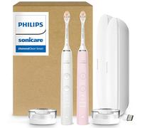 Philips Sonicare DiamondClean HX9912/72 Lot de 2 brosses à dents électriques connectées, 2 brosses à dents soniques, 2 étuis de voyage de charge, 2 têtes de brosse A3, 12 réglages de brossage, (rose