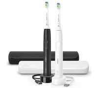PHILIPS Sonicare DiamondClean Lot de 2 brosses à dents électriques rechargeables avec capteur de pression, brosse à dents électronique sonique, étui de voyage, noir et blanc