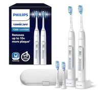 Philips Sonicare ExpertClean 7300 - Brosses à dents électriques avec technologie sonique, contrôle de pression, étui de voyage - Blanc et Blanc, Lot de 2, modèle HX9611/19