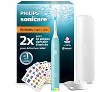 Philips Sonicare For Kids - brosse à dents électrique sonique intelligente avec appli, 3 ans+, 2 modes douceur, minuterie sonore/lumineuse 2 min, 2 têtes de brosse (standard/mini), bleu, HX6600/13