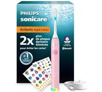 Philips Sonicare For Kids - brosse à dents électrique sonique intelligente avec appli, 3 ans+, 2 modes douceur, minuterie sonore/lumineuse 2 min, 2 têtes de brosse (standard/mini), rose, HX6600/11