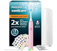 Philips Sonicare For Kids - brosse à dents électrique sonique intelligente avec appli, 3 ans+, 2 modes douceur, minuterie sonore/lumineuse 2 min, 2 têtes de brosse (standard/mini), rose, HX6600/51