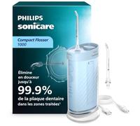 Philips Sonicare jet dentaire compact Flosser 1000 - hydropulseur dentaire avec 3 modes de nettoyage, étanchéité IPX7, santé des gencives, idéal en déplacement, coloris Bleu clair, modèle HX3333/24