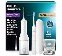 Philips Sonicare Jet dentaire sans fil Power Flosser 3000 et brosse à dents électrique DiamondClean 9000 - Nettoie les dents et les gencives et élimine la plaque dentaire, blanc (modèle HX3886/41)