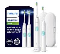 Philips Sonicare ProtectiveClean 4300 - Brosses à dents électriques avec deux niveaux d'intensité, Capteur de pression et Minuterie, Blanc, Lot de 2, modèle HX6807/35
