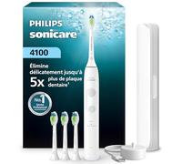 Philips Sonicare série 4100 - Brosse à dents électrique, capteur de pression, 4 réglages, EasyStart, SmarTimer, 21 jours d’autonomie, étui de voyage, coloris blanc, modèle HX4046/41, [Nouveau]