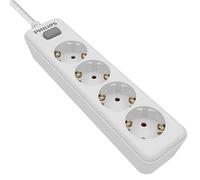 Philips SPN1142WA/10 - Multiprise 4 Prises Schuko, Interrupteur Marche/Arrêt, Cordon Tressé 2 Mètres (Haute Résistance) - Couleur Blanc