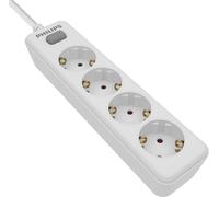 Philips SPN1142WA/10 - Multiprise de 4 prises Schuko, Multiprises, Extension antivol, Protection enfants contre les surtensions, Interrupteur marche/arrêt, Câble 2 mètres - Couleur White
