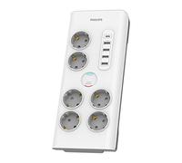 Philips SPN7060WA/10 - Bloc Multiprise avec 6 Prises Schuko, 4 Ports USB 35W et 1 Type C, Power Lock