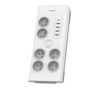Philips SPN7060WA/60 Bloc multiprise 6 prises CA 900 Joules Blanc avec 5 ports USB, câble 2m